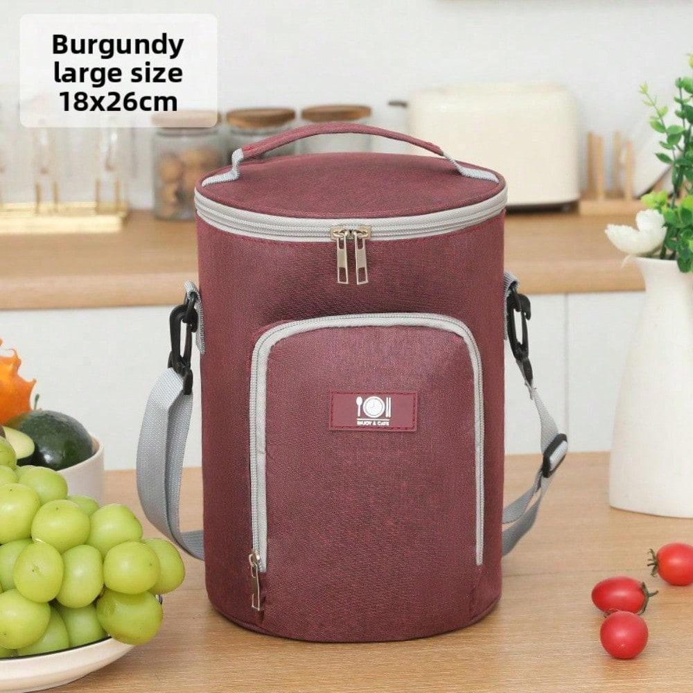 Nouveau sac isotherme cylindrique bandoulière rond multicouche boîte à lunch sac employés de bureau aller à l'école portable messager sac bento
