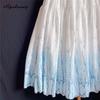 Japansk Mori Girl Vår Sommar Dam Midi-kjol Hög Midja Vit Blå Blommig Broderad Kjold Bomull Söt Elegant Feminin Lång Kjold