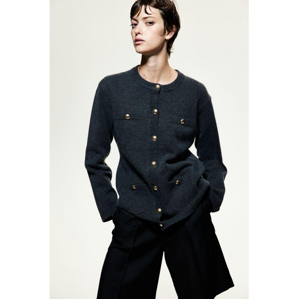 

Кардиган с пуговицами HM темно-серый меланжевый