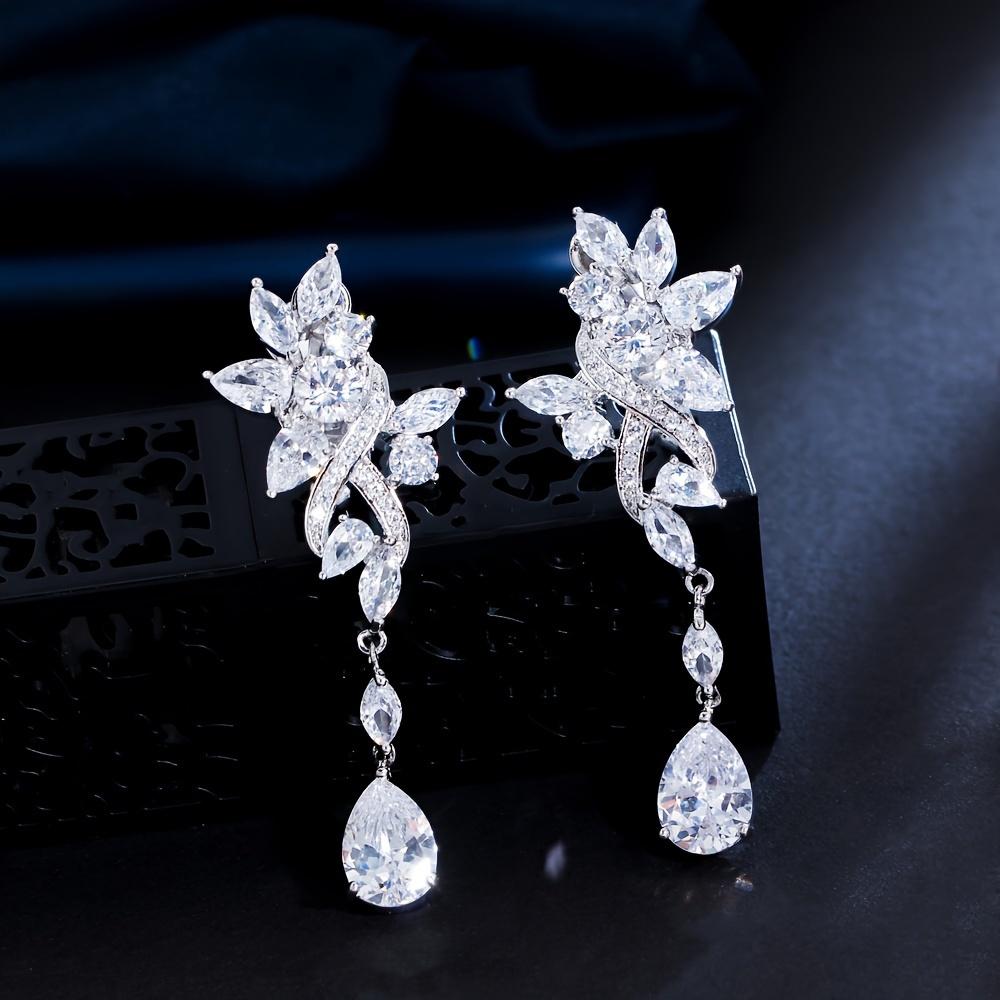 European and American Trend Inlaid Zircon Sparkling Irregular Pendant Ear Clips For Women Engagement Bride Wedding Party Zircon