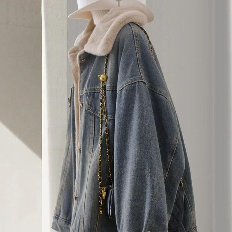 Women's Velvet-Lined Denim Jacket - Winter 2025 Korean Style, Unique Design