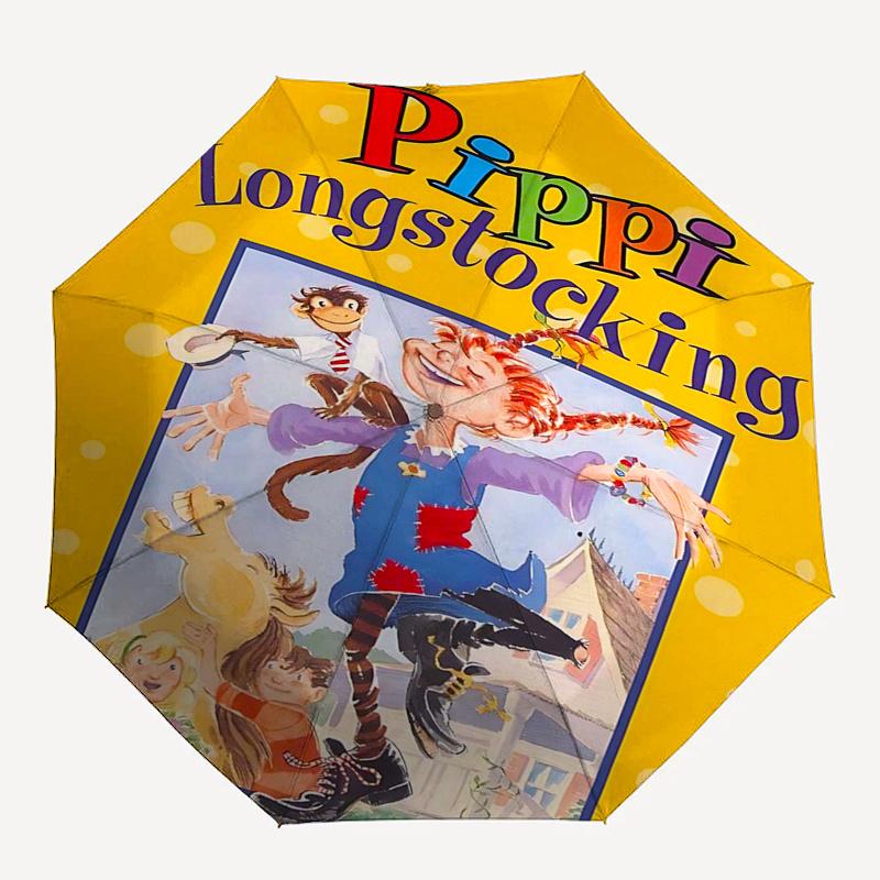 Parapluie de voyage sur le thème de Fifi Brindacier - 8 baleines, ouverture et fermeture automatiques, design pliable portable, parapluie compact et élégant adapté