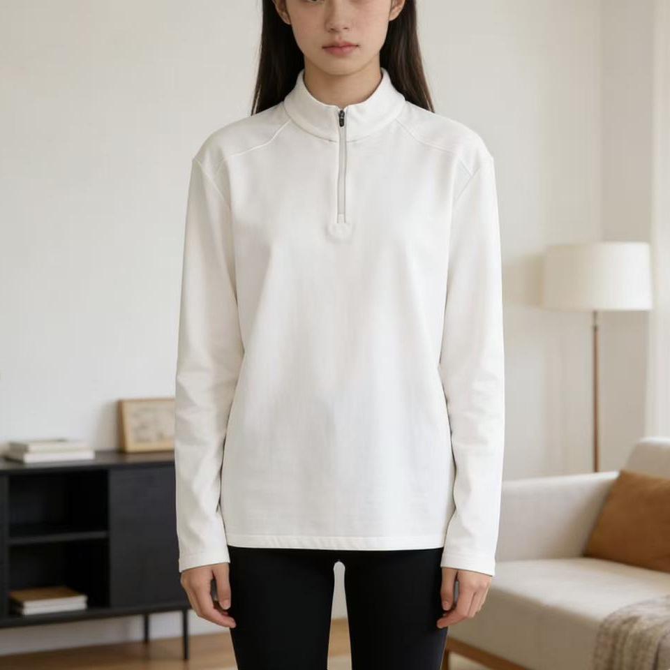 Women's Half-Zip Fleece Pullover - Warm, Long-Sleeved Sports Sweatshirt with Stand-Up Collar