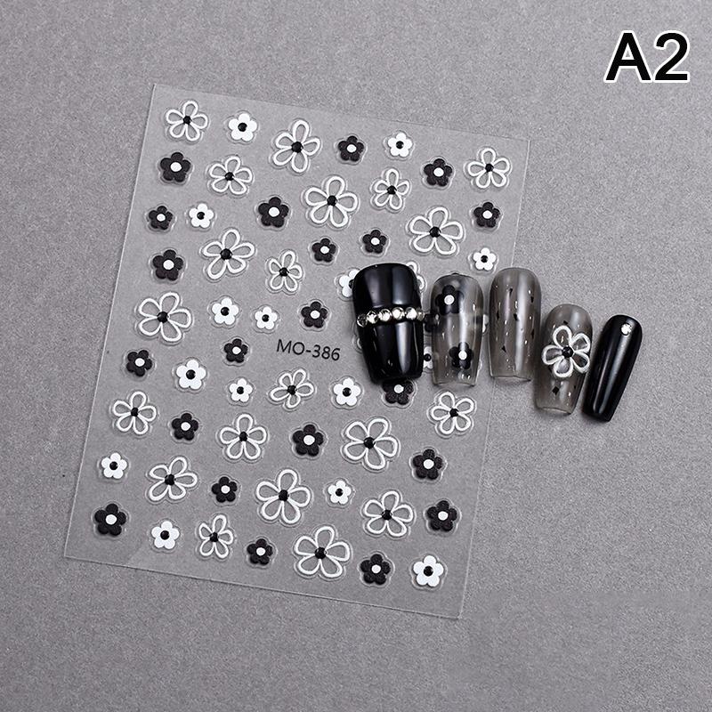 

Наклейка для ногтей в форме цветка, черно-белая стереоскопическая нарисованная вручную наклейка для ногтей, украшение своими руками, самодельная наклейка для улучшения