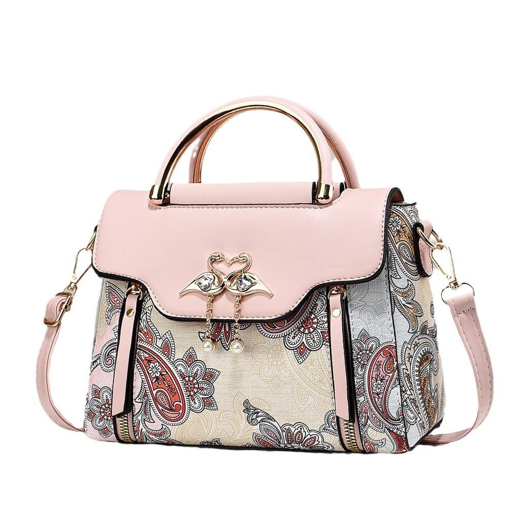 Pu Umhängetasche für Damen mit Blumendruck Kleine quadratische Tasche für den täglichen Gebrauch