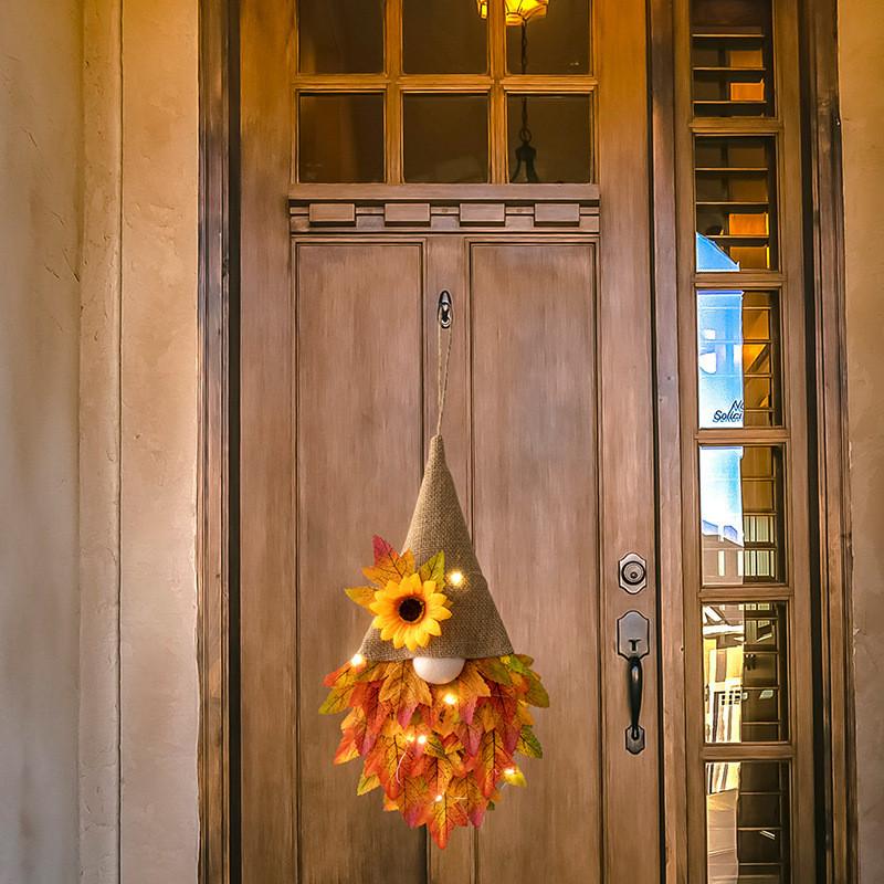 Vibrant Harvest Season Door Wreath With Led String Lights For Thanksgiving Decor