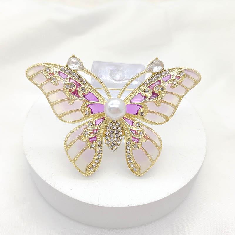 Elegant Gradient Butterfly Brooch with Pearls and Rhinestones - High-End Insect Pin Corsage Accessory