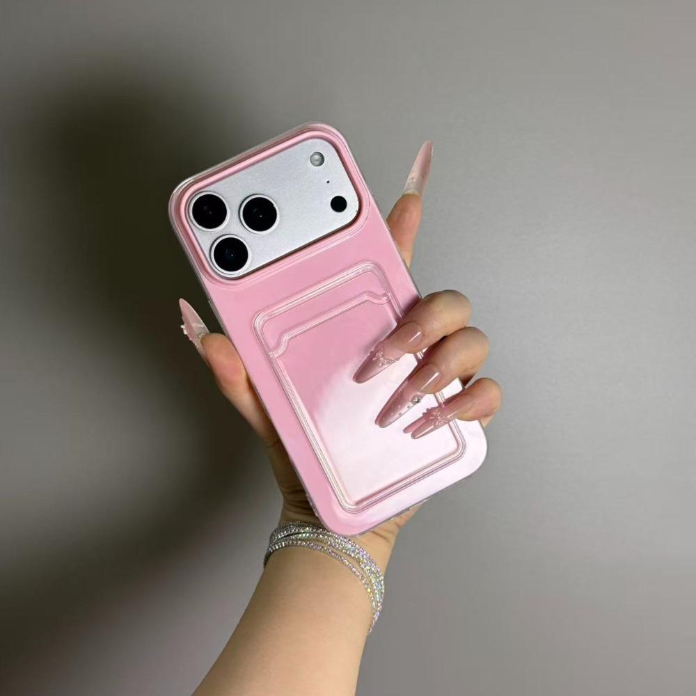 2 IN 1 Card Slot Holder Phone Case for iPhone 17 Air 16 15 14 13 12 Pro Max 11 Candy Color Clear Photo Clip Wallet Bag Cover