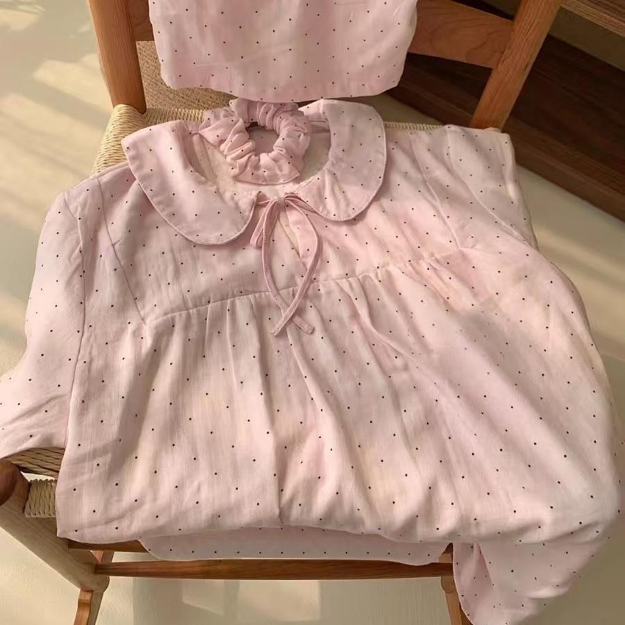 

Pink polka dot pajamas women s ins wind summer short-sleeved shorts cute suit beautiful girl can wear loungewear s [recommended weight 35-40kg]