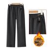 2025 Fall/Winter Plus Velvet Thickened Elastic Waist Straight-Leg Pants for Middle-Aged & Elderly Women