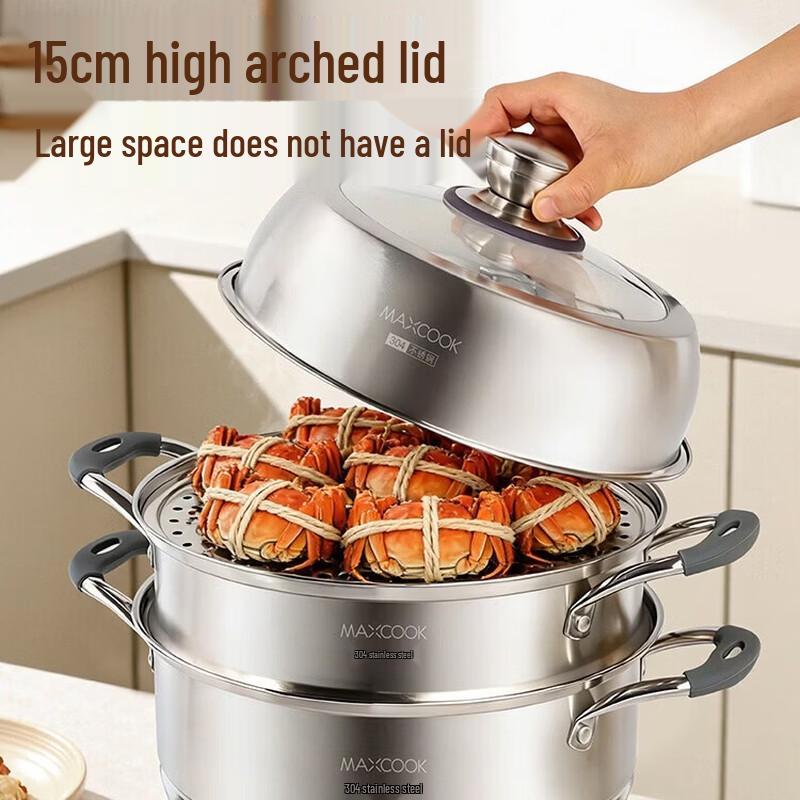 Meichu Oushang 30cm 304 Stainless Steel Double Steamer Pot with Silicone Handles