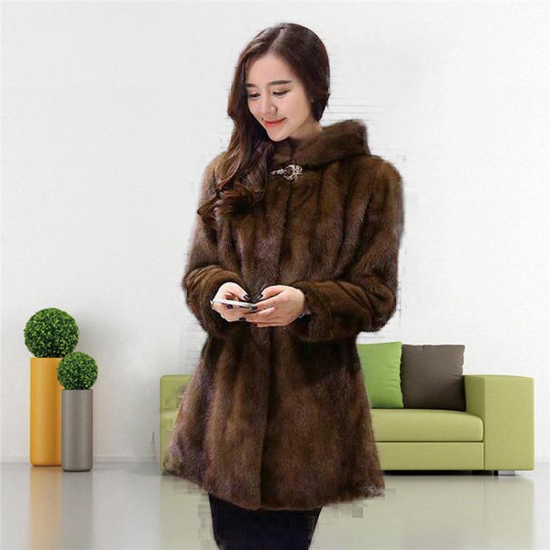 Plus Größe 9XL Mode Frauen Winter Nerz Pelzmantel Lange Outdoor Verdicken Jacke Solide frauen Parka Mit Kapuze Warme Echte
