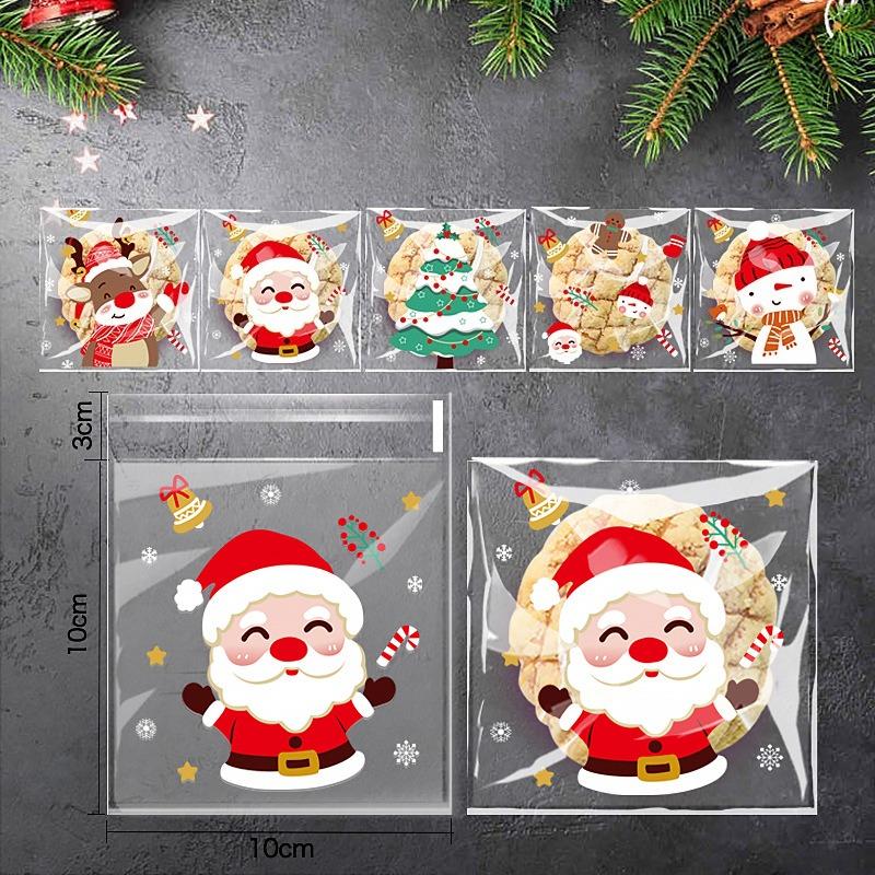 100ks 10X10cm Vánoční sáčky na cukroví Santa Claus Cukroví Sáček na sladkosti Samolepicí dárkový sáček Domácí vánoční dekorace Dětské dárky