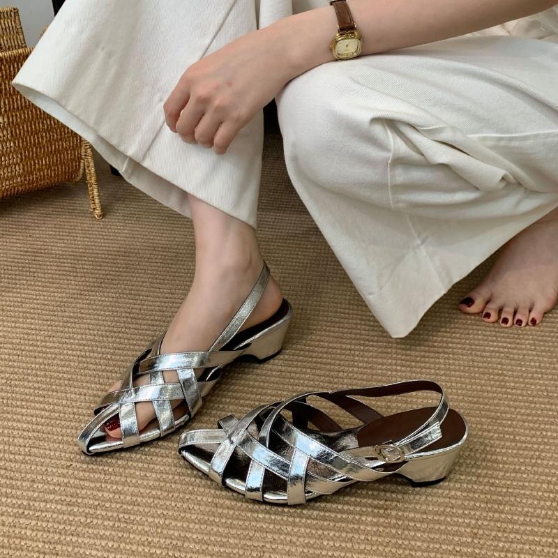 Fashion Comfortable Woven Hollow Wedge Sandals Women Elegant Pointed Toe Narrow Band Brand Designer Shoes Fashion Sandalias De Mujer