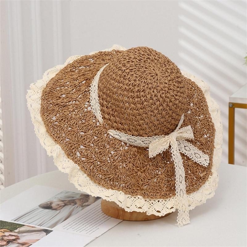 Stylish Summer Wide Brims Straw Hat With Pineapple Lace Bowknot For Women Breathable Outdoor Beach Sun Protection