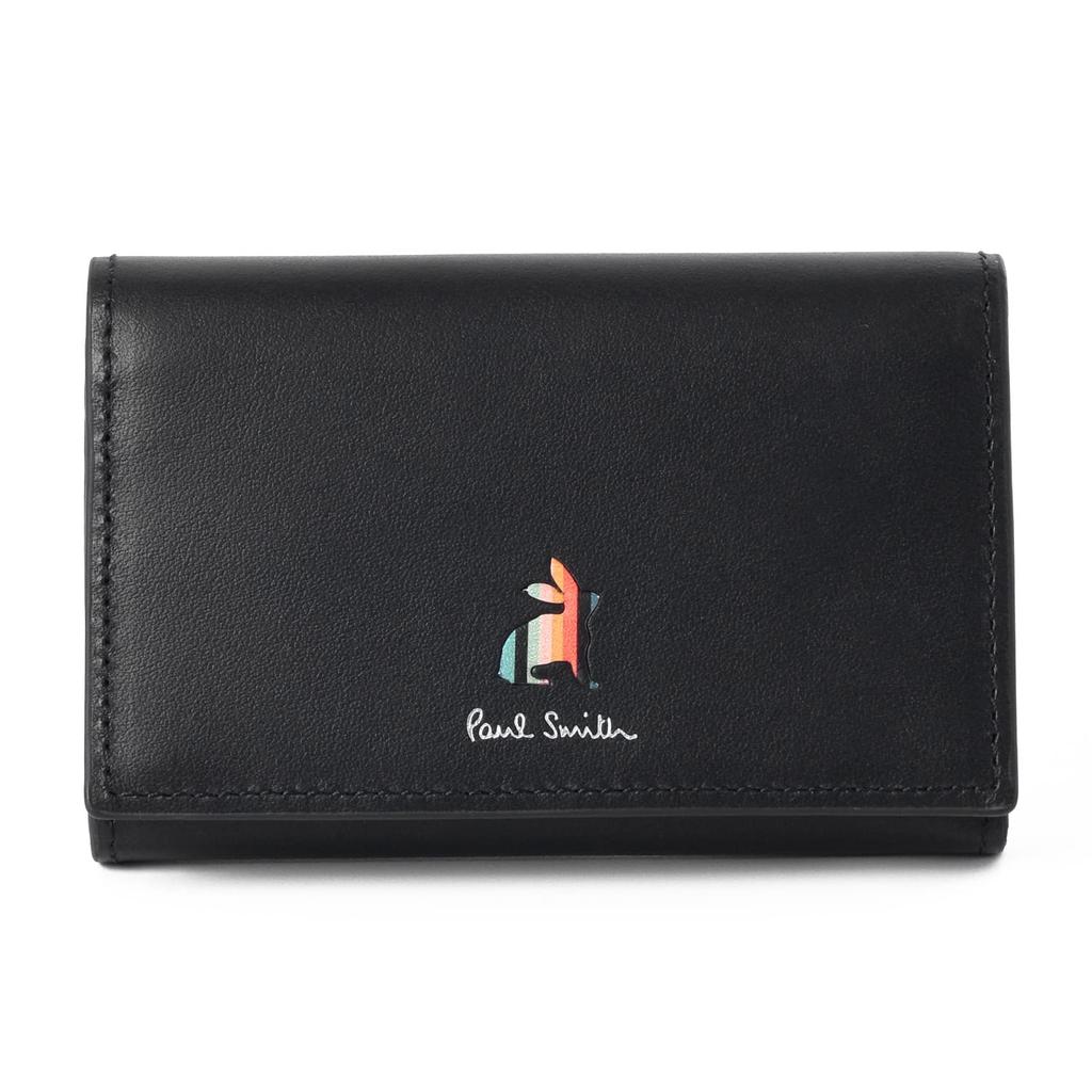 Paul Smith Marquetry Stripe Rabbit Leather Business Card Case Set No Genuine Stylish Gift for New Beginnings or Employment Holder/Card (Black,