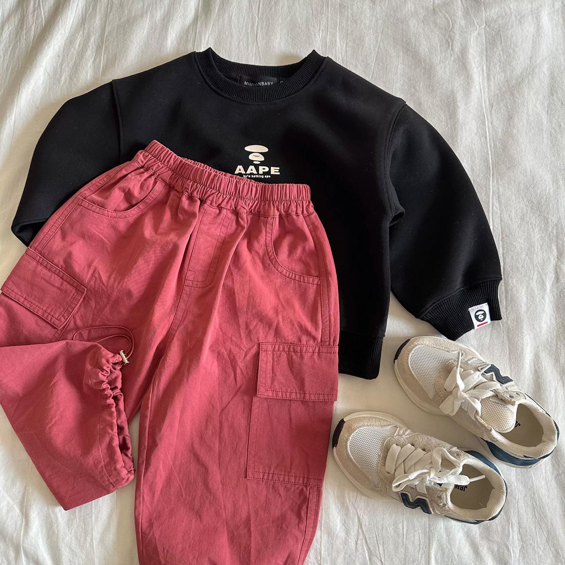 

Детские брюки весна и осень для мальчиков и девочек однотонные комбинезоны детские широкие хлопковые брюки брюки-карго 110 красный