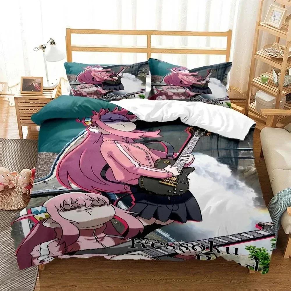 Anime Bocchi the Rock Bedding Set Printed Bed Set With Pillowcase Duvet Cover Soft Queen King Size Bedclothes Home Kids Adult