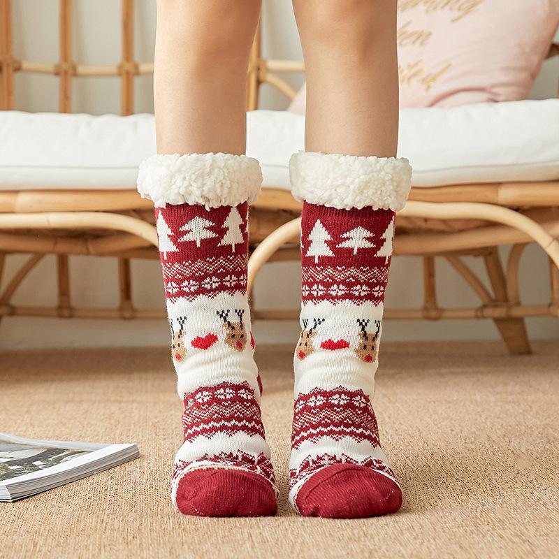 Christmas Floor Socks Women Winter Thick Slipper Socks with Grippers Non Slip Warm Fuzzy Socks Home Sleeping Stocking Xmas Gifts