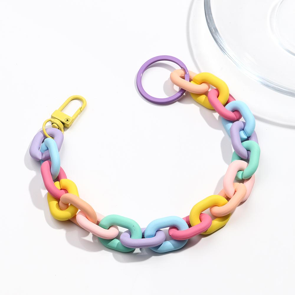 Colorful Acrylic Plastic Link Chain Keychain Creative Handmade Anti-lost Phone Key Ring For Women Girls DIY Jewelry Gifts