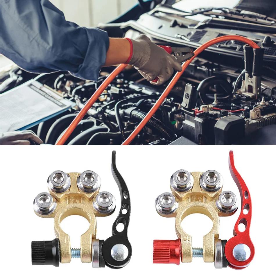 2Pcs Pure Copper Clamp Car Battery Terminal Connectors Quick Release Disconnect Battery Terminals 12V 24V Wire Cable Connection