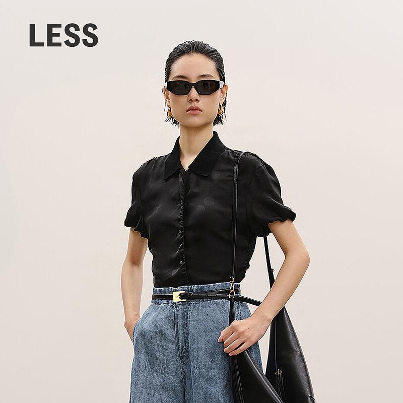 LESS X-Pattern Jacquard Short-Sleeve Lapel Shirt