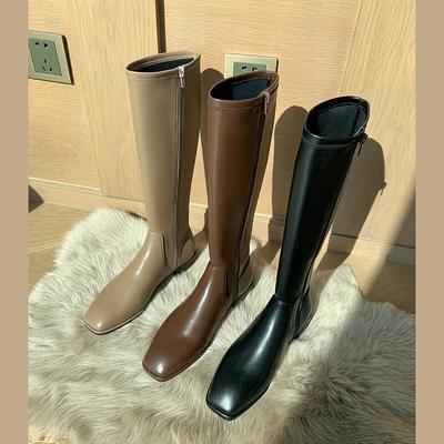 Square Toe Women Boots Knee High Boots Zipper Platform Shoes 2024 Autumn Breathable Leather Boots Winter Warm Female Shoes Newly