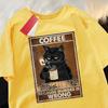 Because Murder Is Wrong Black Cat Drink Coffee Clothing Unisex Unisex Street Oversized T Shirts Breathable Cotton Streetwear Tshirt