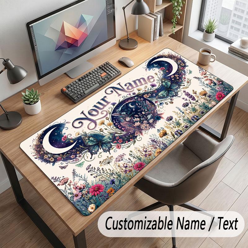 Floral Garden Theme Customized Mouse Pad Personalized Print Name Text Desk Mat For Home Office Table Decor