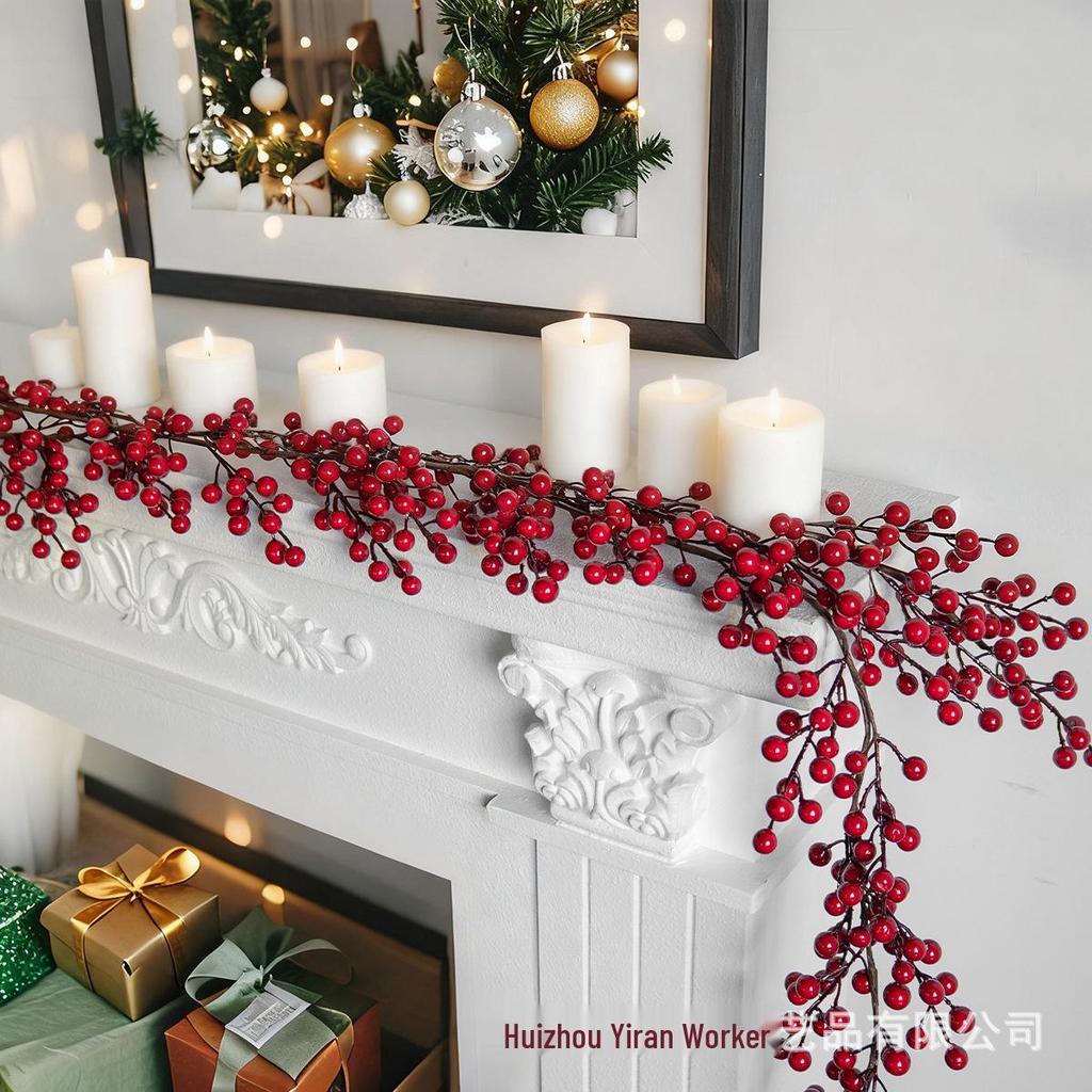 Cross-border Holiday Decor: Red Berry Vine for Christmas and New Year - Perfect for Fireplace, Tabletop, and Landscaping
