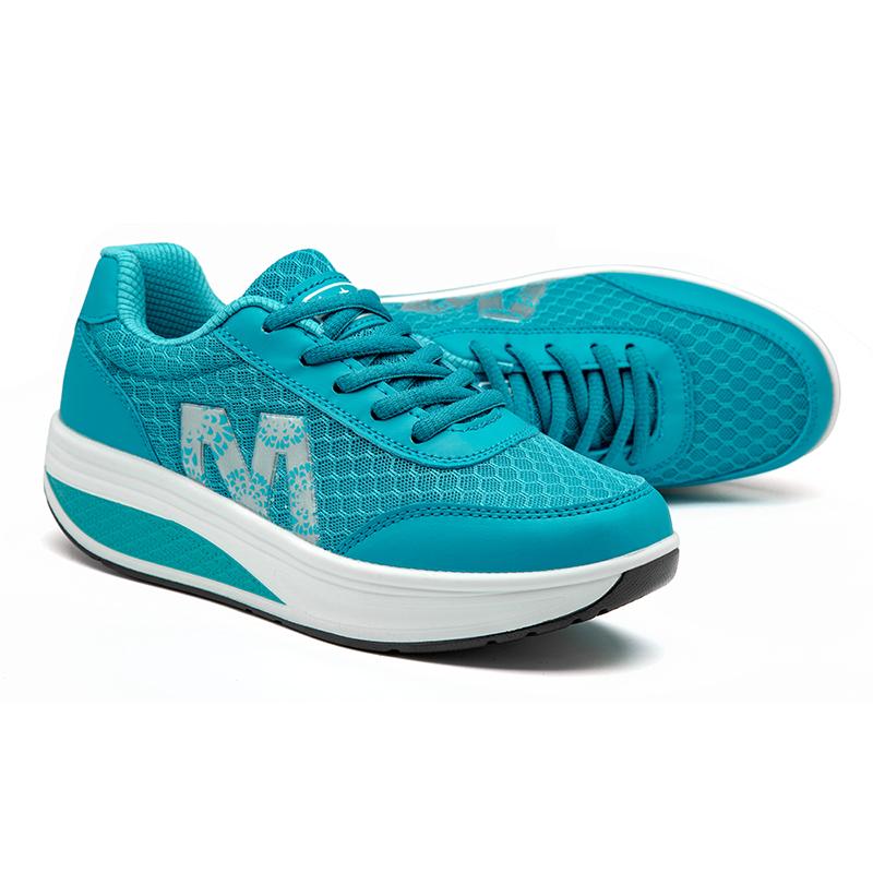 Fashion Women Platform Shoes Breathable Mesh Rocker Shoes Wedge Heels Non-slip Casual Walking Shoes