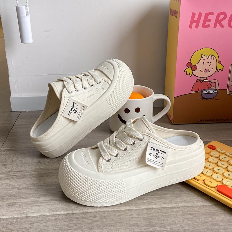 CRLAYDK Damskie płócienne muły na platformie Modne trampki Casual Slip-On Casual Slides Komfortowe buty do chodzenia z podniesieniem wzrostu