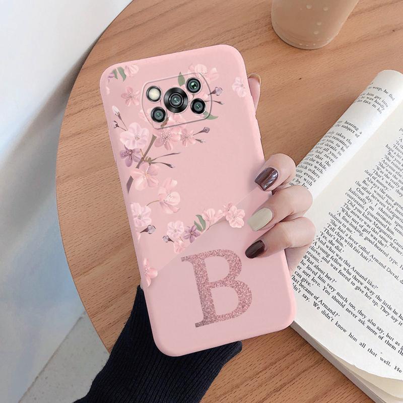 Cute Initial Letter Case For Poco X3 X 3 Pro X3 NFC Back Cover Simple Style Flower Soft Silicone Fundas For Xioami Poco X3 Coque