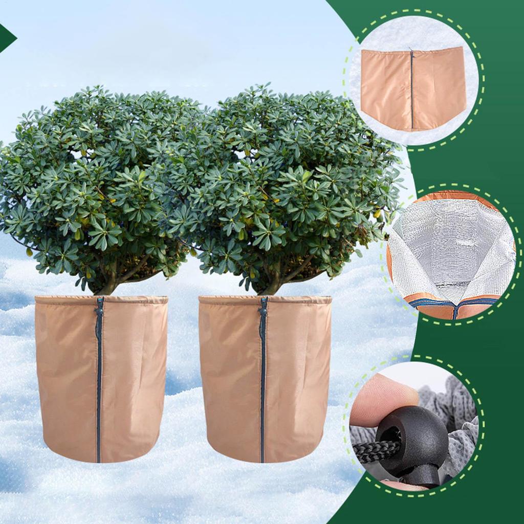 Plant Pot Protection Cover For Winter Warm Protection Cover Potted Plants Protective Bag With Drawstring Zip For Outdoor Winter