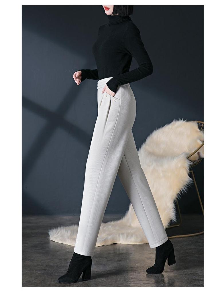 Pantaloni Harem Lână Căptușiți cu Fleece pentru Femei - Talie Elastică de Catifea, Pantaloni Casual de Iarnă pentru Mame de Vârstă Mijlocie și Vârstnice.