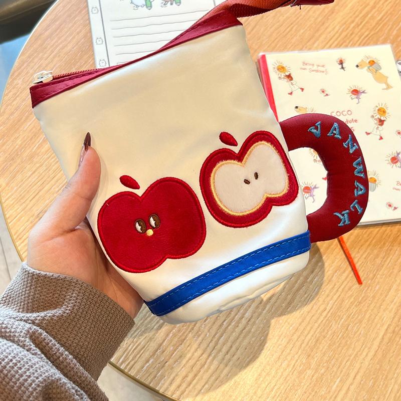 Cute Teacup Shape Pen Bag with Handle Cartoon Pencil Case Large Capacity Pen Holder Students