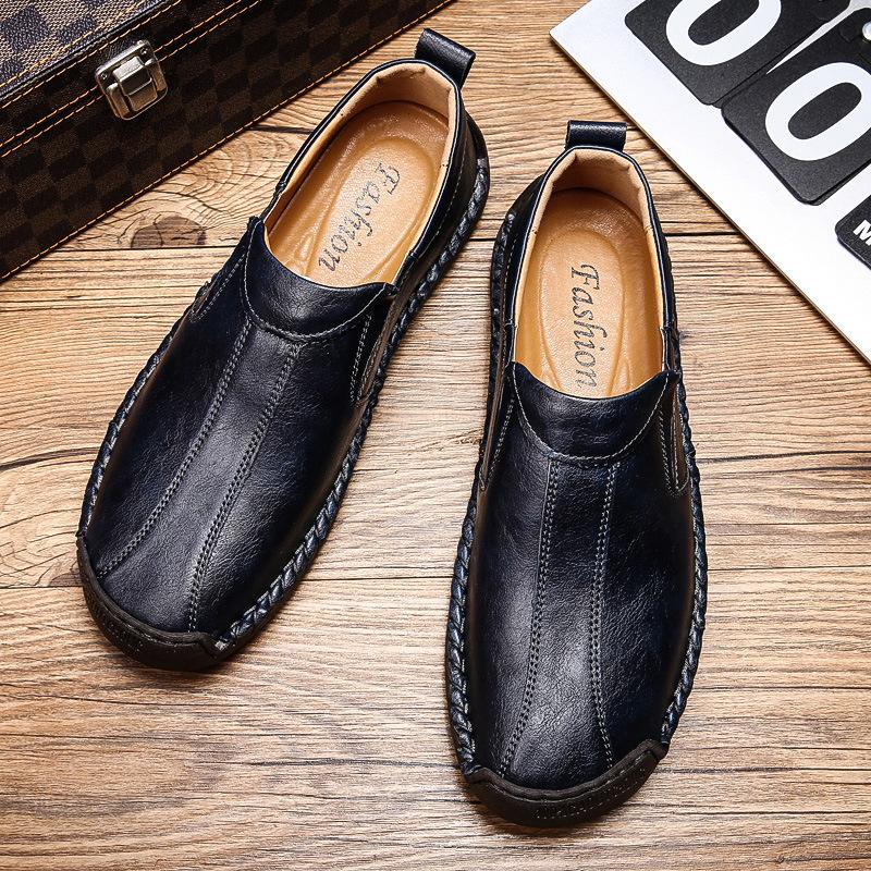 

New men s casual shoes British trend lazy foot leather shoes versatile handmade large size 47 48 men s shoes 38 синий