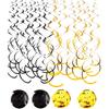 30Pc Gold and Black Party Party Swirl Decorations Foil Swirl Hanging Decoration Plastic Streamer for Ceiling 22 In