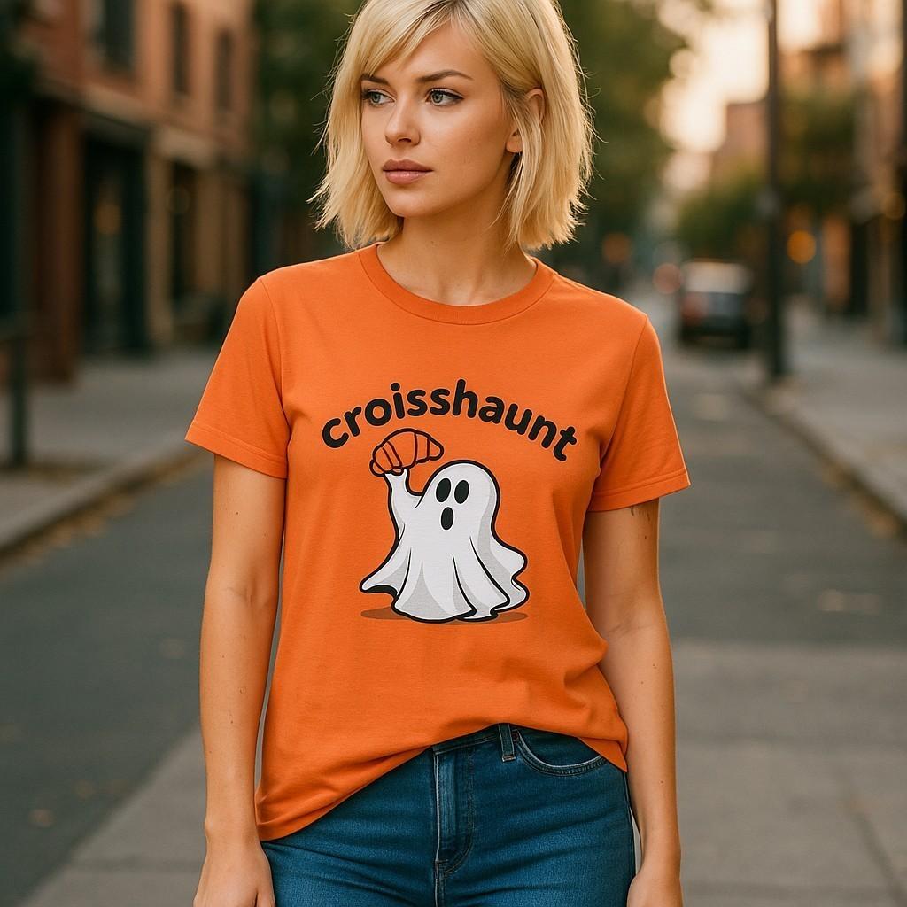 Ghostly Croissant Croisshaunt T-Shirt - Funny Shirt for Halloween, Autumn Fall 4XL