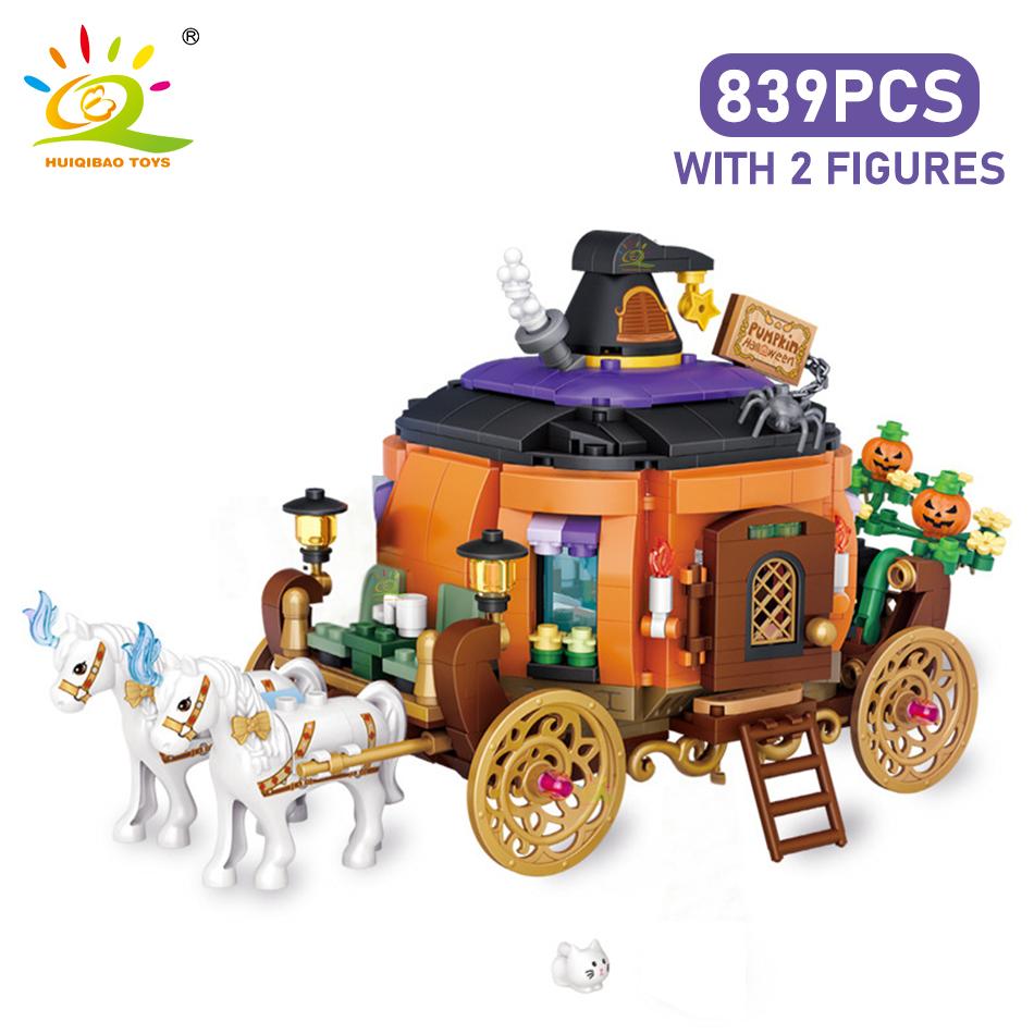 Non-Toxic Halloween Mini Pumpkin House Micro Model Building Blocks City Diy Pumpkin Carriage Set Bricks Toys For Children Gift