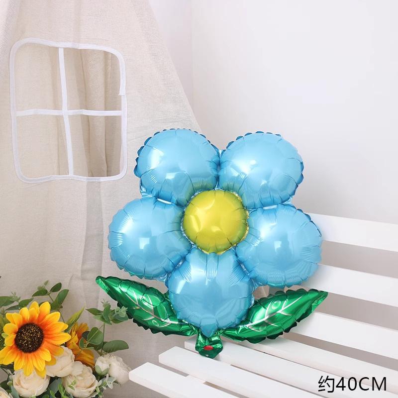Green Leaf Sun Flower Aluminum Film Balloon Children'S Birthday Party Arrangement Five Petals Aluminum Foil Balloon