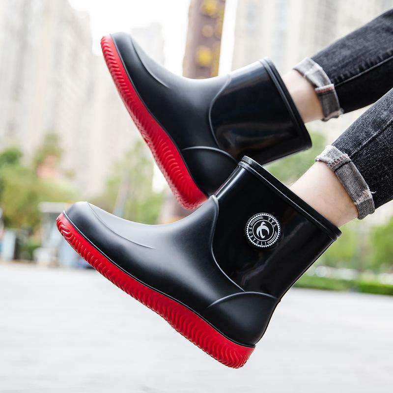 Men's New Comfortable Rain Boots Medium and Short Tube Casual Walking Waterproof Work Wear-resistant Water Shoes Winter