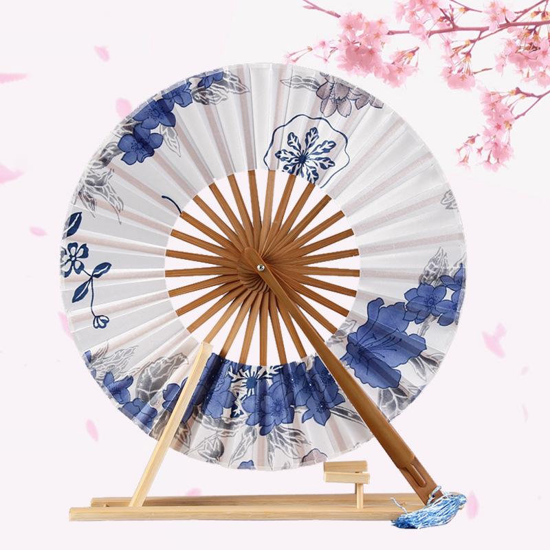 Japanese Sakura Flower Printed Fans Folding Fans Ancient Tassel Round Hand Fan Dance Performance Photo Prop Wedding Party Decor