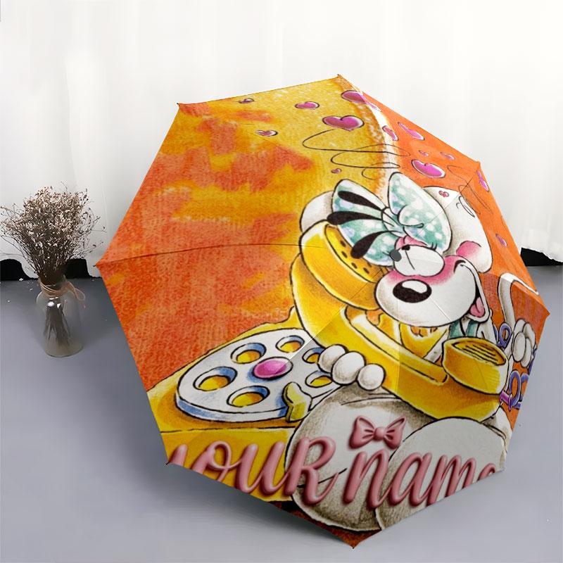 1 PC Automatic Folding Umbrella - Diddl Custom Name Pattern, Portable & Foldable Design with 8 Ribs, Christmas Birthday Gifts