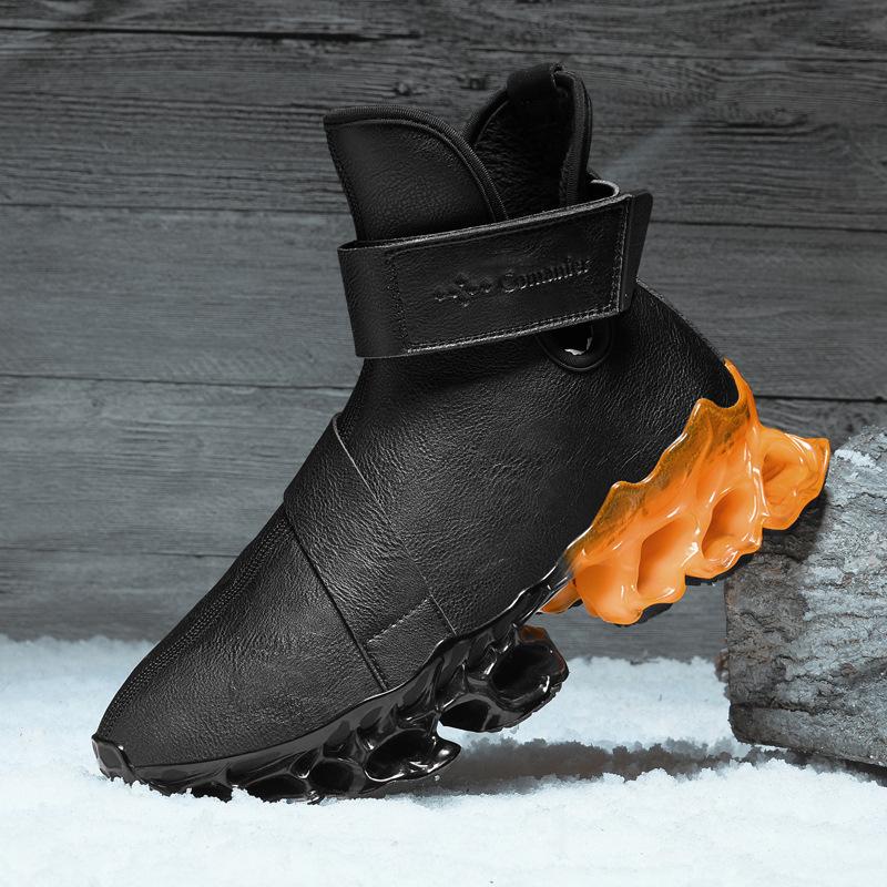 Large size autumn and winter new high-top velvet blade microfiber leather Martin boots men's leather boots cotton boots
