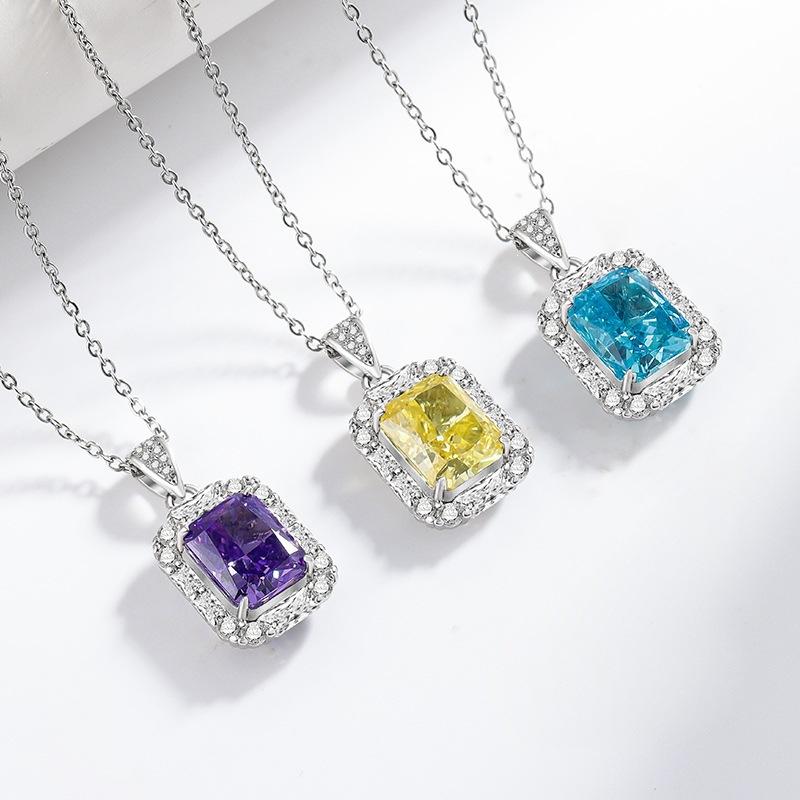 2026 Colored Treasure Ice Flower Cut High Carbon Diamond Necklace Fashionable Luxury Electroplated Real Gold Pendant