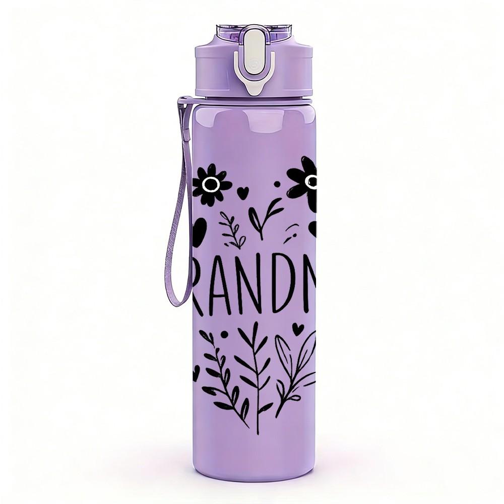 1PC Heart Shape Grandma Text Print 750ml Color Plastic Sports Water Bottle Leakproof Flip Straw Lid Suitable for Sports Office Home Use