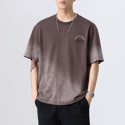 Heavy Washed Short Sleeve T-shirt Mens Summer Updated Large Size Gradient T-shirt T-shirt