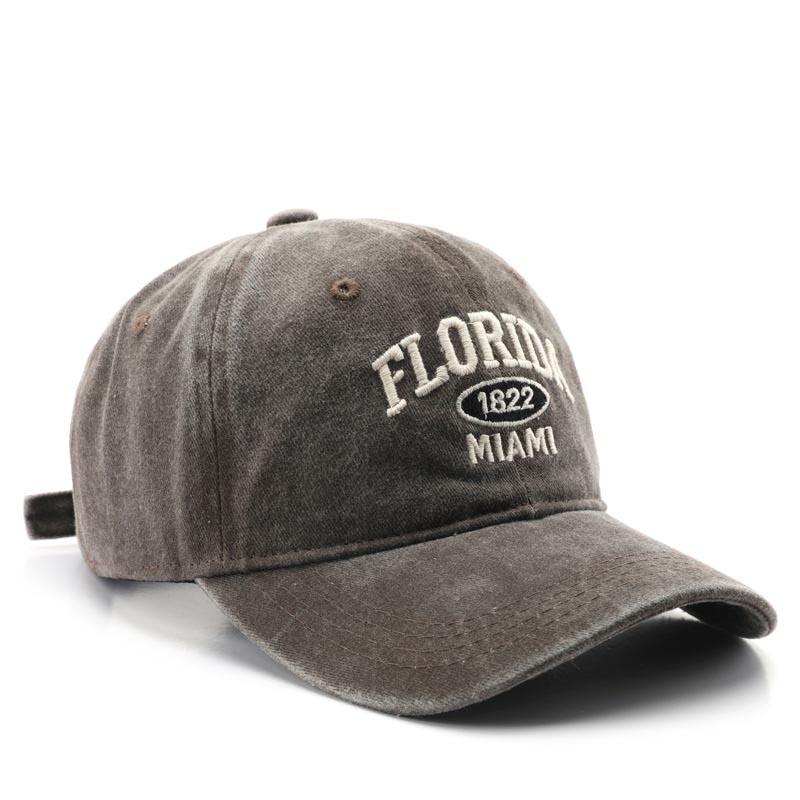 Vintage Washed Cowboy Baseball Cap for Men Women FLORIDA Embroidery Sun Cap Casual Snapback Hip Hop Hat Curved Brim Soft Top Hat