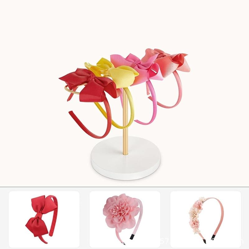 Contemporary Headband Display Stand Wooden Base Scrunchie Holder Space Saving Hair Accessories Organiser for Bedroom